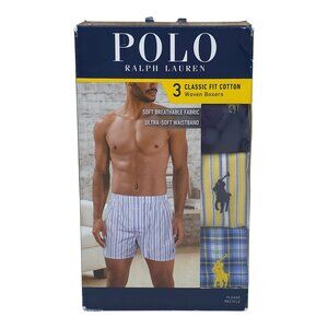 Polo Ralph Lauren 3-Pack Classic Fit Cotton Woven Boxers Size L Yellow & Blue